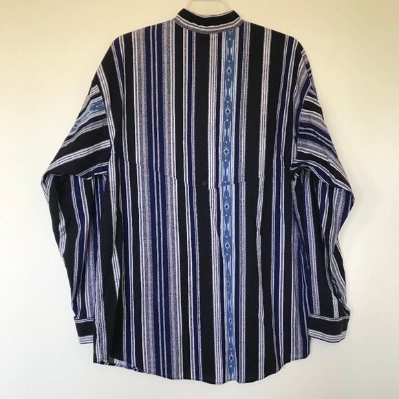 Panhandle Slim Men's Band Collar Western Shirt with Yoke Overlay Blue Stripe - Picture 2 of 6